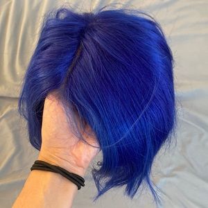 Human hair blue bob wig